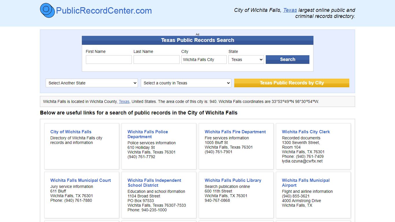 Wichita Falls, Texas Public Records and Criminal Background Check